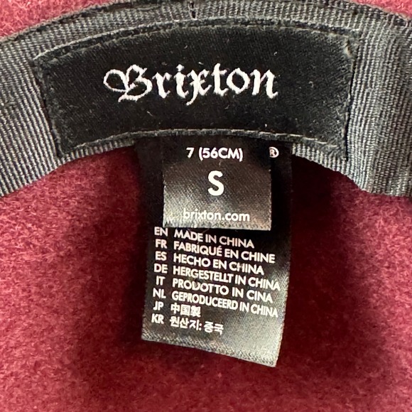 Brixton Wide Brim Wool Round Top Hat Womens‎ Small Burgundy/Wine Felt Ribbon Bow